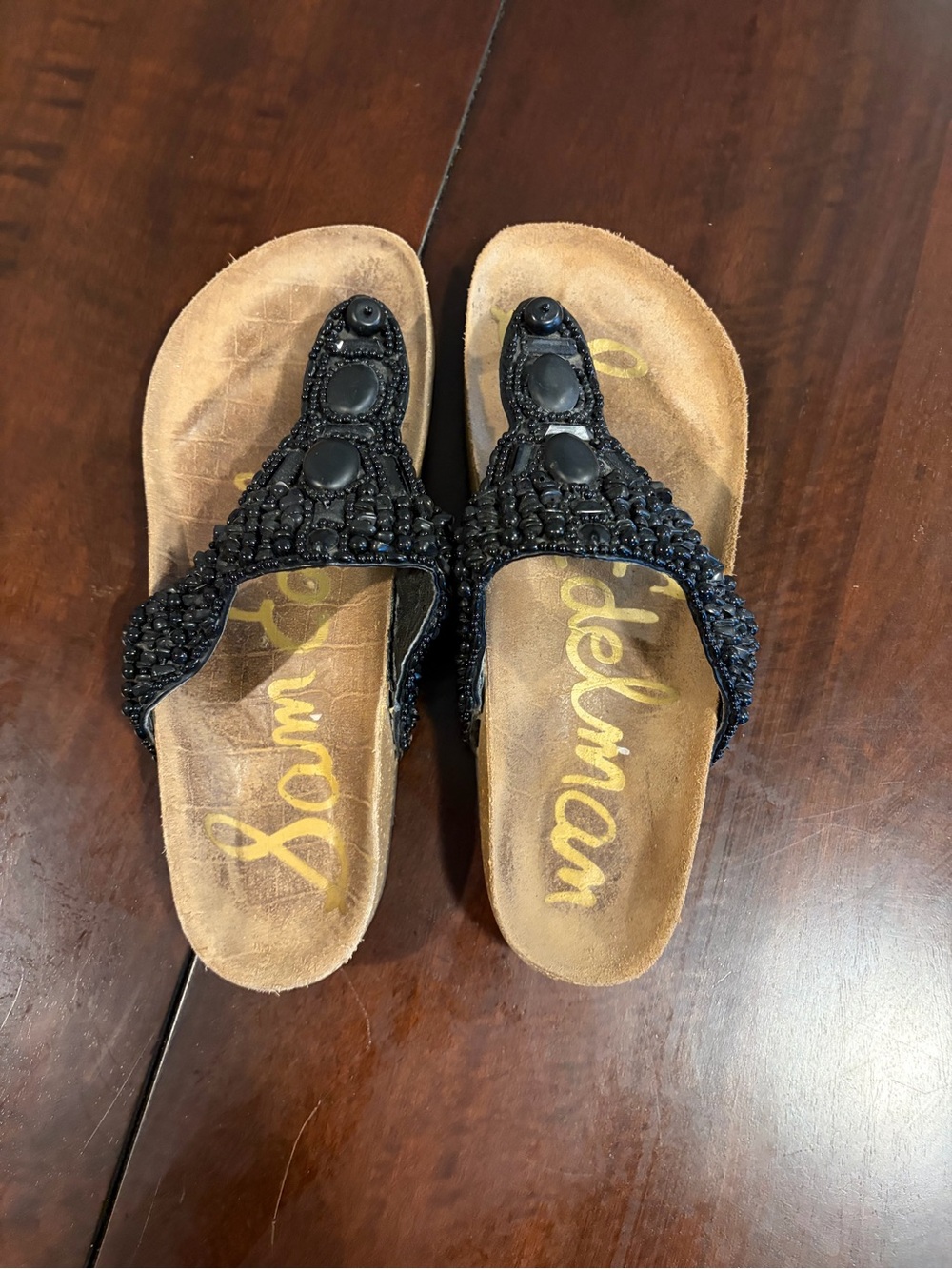 Sam Edelman Black Beaded Thong Sandals